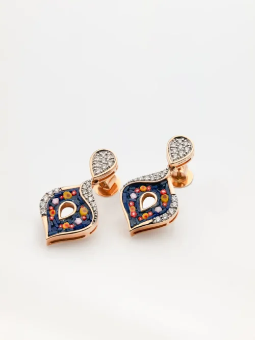Floral Enamel Diamond Drop Earrings
