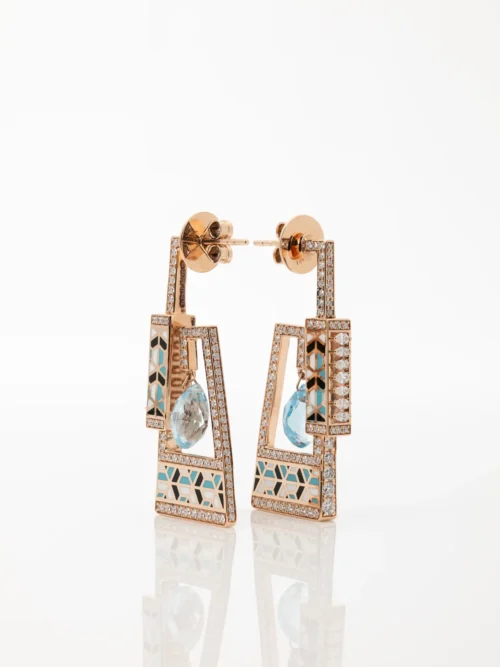 Geometric Blue Stone Designer Drop Earrings