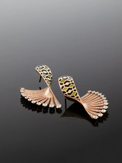 Fan Design Enamel Statement Drop Earrings