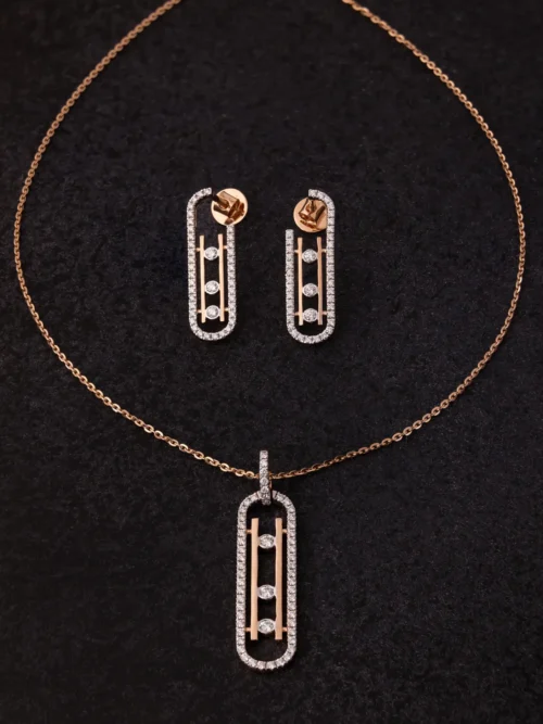 Rose Gold Oval Frame Designer Pendant Set