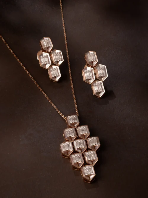Geometric Hexagon Diamond & Nacre Jewelry Set