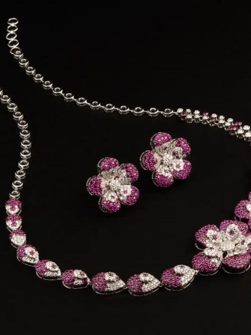 Finish Pink Floral Jewelry Set