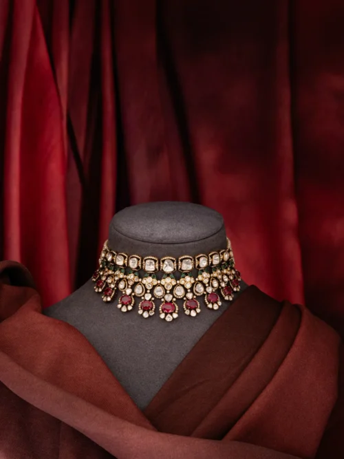 Antique Gold Tone Ruby Red Choker Set