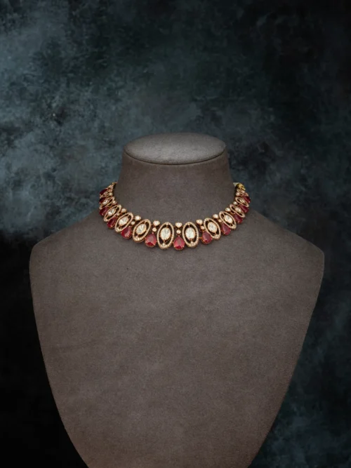 Rose Gold Tone Ruby Red Oval Choker Set
