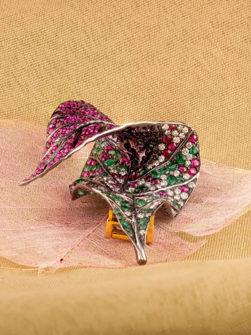 Enchanted Leaf Gemstone Brooch