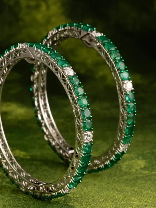 Royal Emerald & Diamond Filigree Eternity Bangles