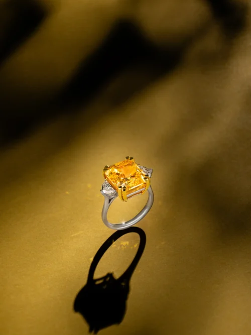 Radiant Yellow Stone Three-Stone Ring