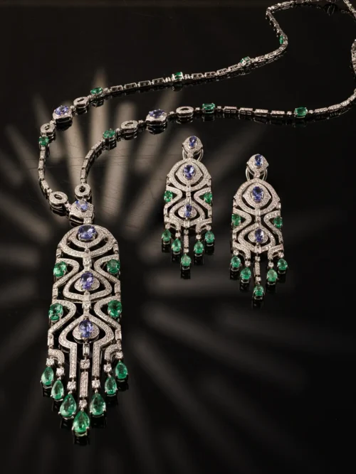 Emerald & Sapphire Art Deco Jewelry Set
