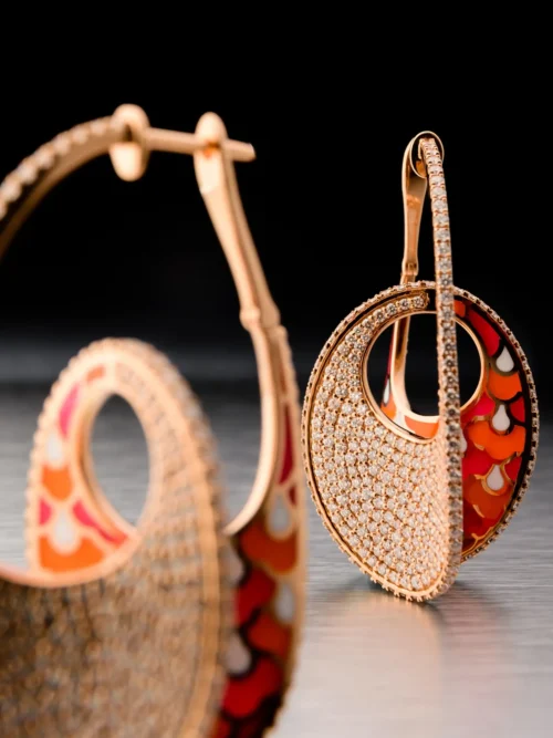 Pavé Circle Hoop Earrings with Enamel Accents