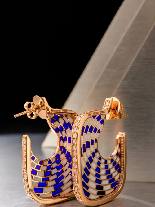 Mosaic Enamel U-Shaped Hoop Earrings