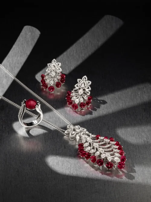 Ruby Blossom Cascade Jewelry Set
